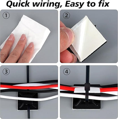 200Pcs Adhesive Zip Tie Mount, 1/2in Black Cable Tie Mount, Plastic Zip Tie Mounting Squares, Sturdy Zip Tie Sticky Mounting Pads for Cable Organizer (Black, 1/2"-200pcs)