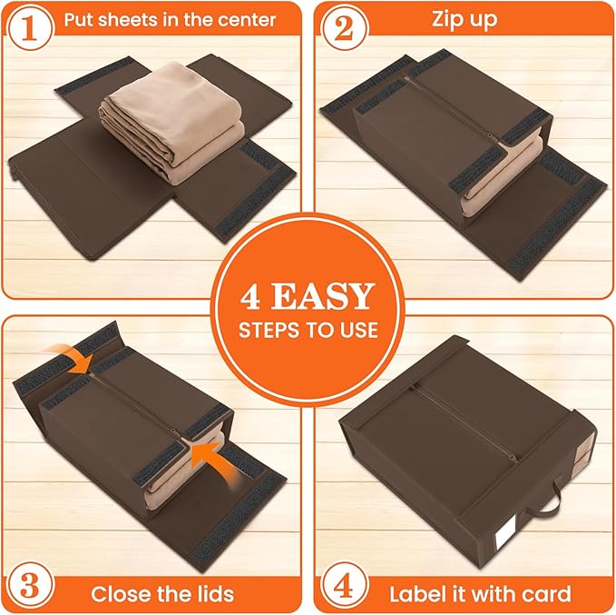 WOWBOX Sheet Organizers and Storage,Closet Bed Sheet Organizer Under Bed Storage and Organization with Label Cards & Clear Window for Bedding Sheets,Duvet Covers,Blankets (8 Pack，Brown)