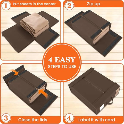 WOWBOX Sheet Organizers and Storage,Closet Bed Sheet Organizer Under Bed Storage and Organization with Label Cards & Clear Window for Bedding Sheets,Duvet Covers,Blankets (6 Pack，Brown)