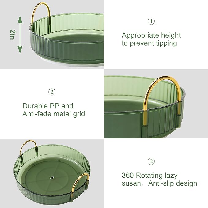 YCIA&DONE 360 Rotating Makeup Organizer and Storage for Vanity Countertop 3 Tiers, High Capacity Cosmetic Skincare Perfume Organizers for Dresser Bathroom Lazy Susan (Vintage Green)
