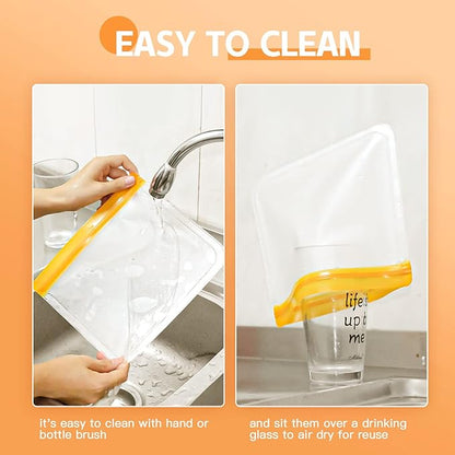 10 Pack Dishwasher Safe Reusable Bags, Silicone, Leakproof, BPA Free, Reusable Food Storage Bags for Lunch, Marinate, Freeze, Travel (Grey) - 3 Gallon, 3 Snack, 4 Sandwich