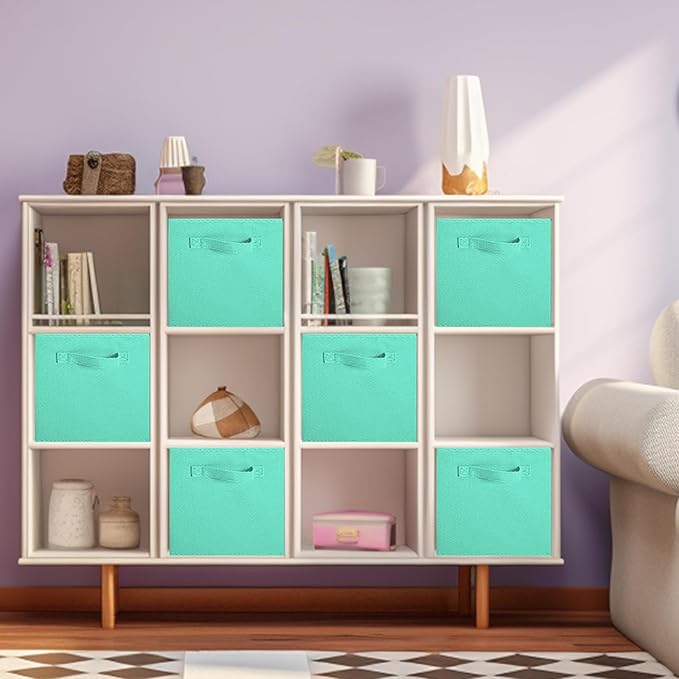 ShellKingdom Storage Bins, Foldable Fabric Storage Cubes And Cloth Organizer Drawer For Closet And Toys, 13 X 13 X 13 INCH, 2 Pack (Mint Green)