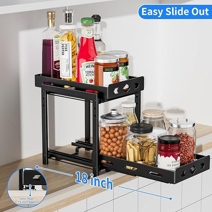 BOIVSHI Pull Out Spice Racks for Inside Cabinets, 2-Tier Cabinet Spice Rack Organizer, Height Adjustable Vertical Spice Rack for Kitchen Cabinet (7.5''Wx10.8''Dx9.2''H, Metal Black)
