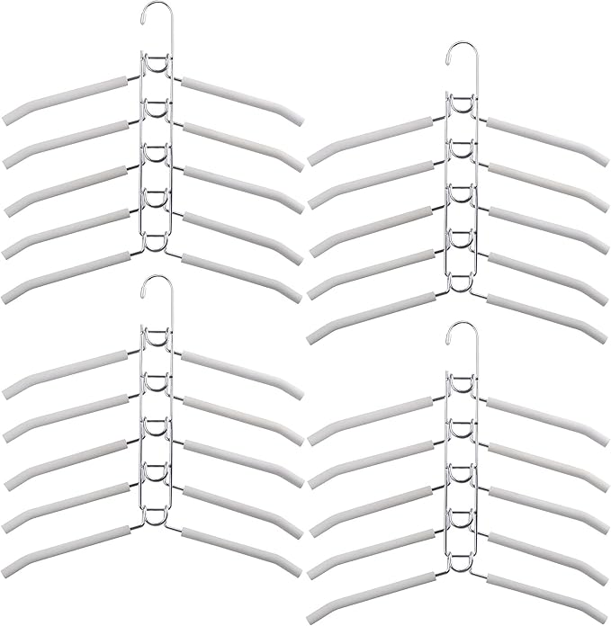 Clothes Hanger Space Saver: 4 Pack 5 in 1 Multiple Hangers for Clothes Non-Slip Foam Padded Heavy Duty Hanger Closet Organizer Storage | Set of 4 Multi Shirt Hanger