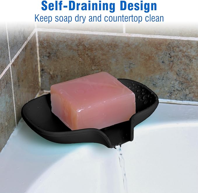 AIMAIAIMAI 3 Pack Soap Dish, Soap Dishes for Bathroom, Shower, Silicone Soap Bar Holder, Soap Tray for Kitchen, BPA-Free, Dishwasher Safe (Black)