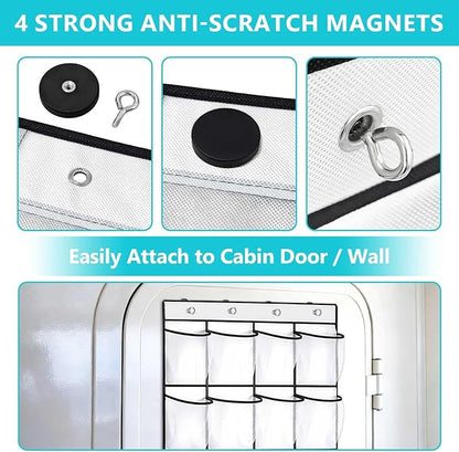 Esoes Cruise Ship Magnetic Door Organizer, 24 Pockets Magnetic Behind the Door Shoe Rack-4 Strong Anti-Scratch Magnets, Over the Door Organizer Cruise Essentials Storage for Cruise Cabin Travel