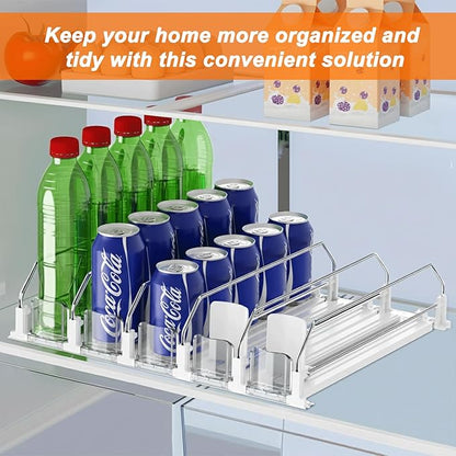 Drink Organizer For Fridge Large Capacity 5 Rows Soda Can Organizer, Automatic Pusher Glide with Removable Dividers For Drink Organizer, Can Holders For Fridge, Space-Saving Can Dispenser For Kitchen