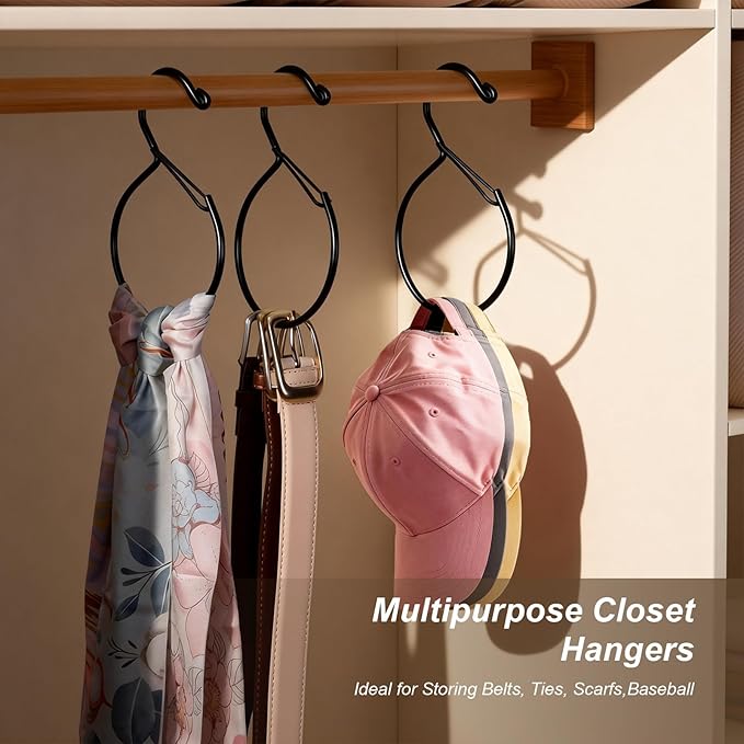 Belt Hanger for Closet, Great Space Saving Belt Hanger, Durable and Sturdy Steel Material, Smooth & Burr-Free Surface, Easy to Use, Multipurpose Closet Hangers for Storing Ties, Scarfs, Hats, 4 Pack