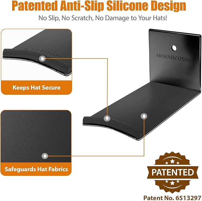 4 Inch Metal Cowboy Hat Rack for Wall – Extended Curved Silicone Grip Holder, Fits All Hat Sizes, Protects Large Brim Hats, Universal Hat Holder, Western Decor, Adhesive or Screw Mount, 4-Pack, Black
