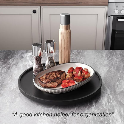 VERTORGAN Lazy Susan Organizer for Kitchen,Bamboo Turntable for Cabinet,Pantry,Vanity,Large（Black）