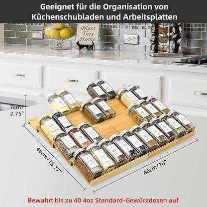 Spice Drawer Organzier,4 Tiers- 8Pcs Bamboo Spice Rack Tray Insert for Cabinet Drawer Countertop, Kitchen Seasoning Storage Drawer Organization,18" Wide x 15.8" Deep （Hold UP To 40 Jars