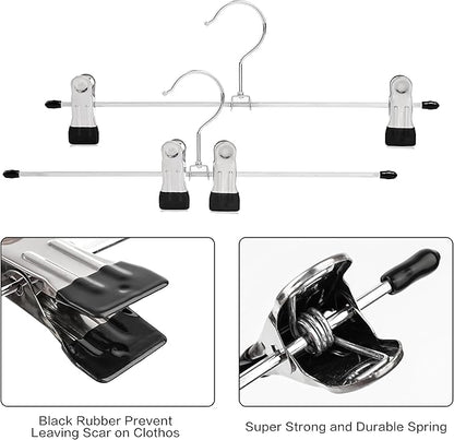 Metal Pants Hangers with Clips, Lightweight Skirt Hangers, 13 Inch, Strong Grip Clips, Black and Silver, 15 lb Capacity