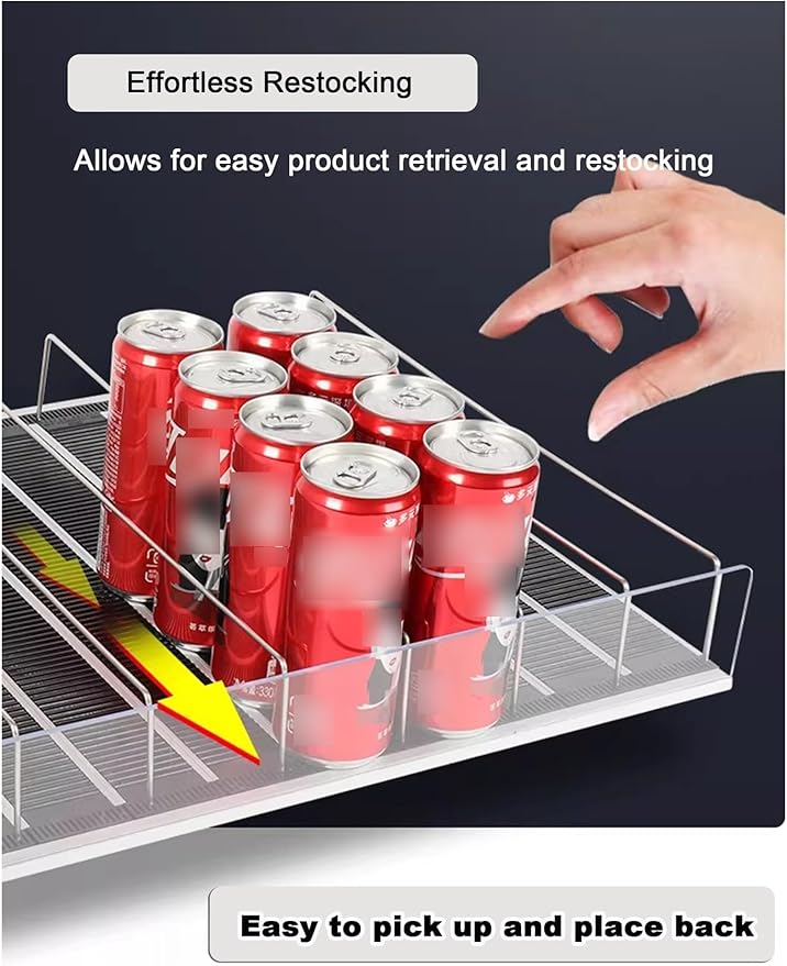 2 Pcs Automated Sliding Rails Automatic Can Dispenser and Drink Rack Plastic Water Bottle Rack Bins Adjustable Gliding Soda and Beer Organizer Space Saving(6 x 41.3 cm/2.4 x 16.3 inches)