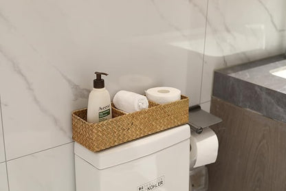 DOKOT Seagrass Toilet Tank Basket with 3 Section, Bathroom Toilet Paper Storage Baskets for Organizing (Natural)