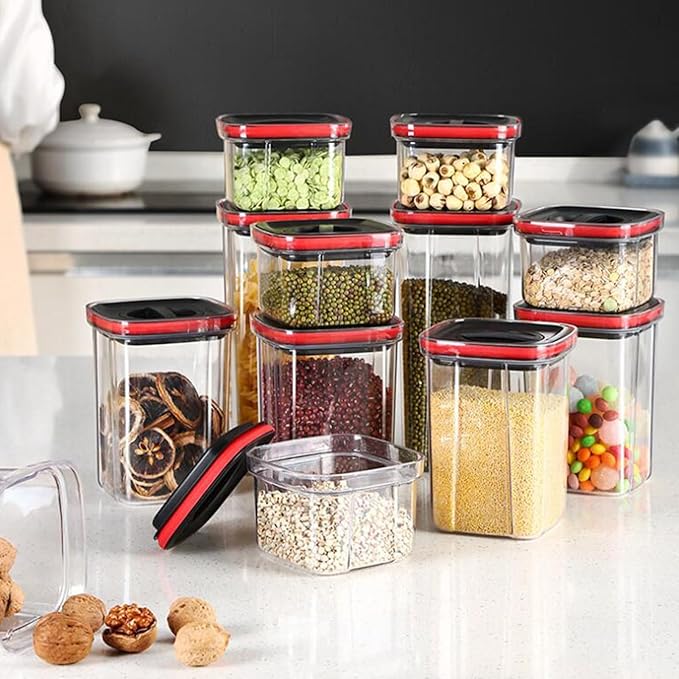 Cereal Storage Box,Large Capacity Airtight Food Storage Containers,Plastic Cereal Storage Containers for Kitchen Organizer Black600ML