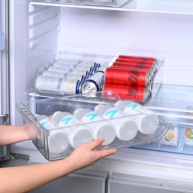 MOTUZP 2pcs Refrigerator Soda Can Organizer Clear Adjustable Width Soda Can Organizer Soda Can Dispenser Expandable Soda Can Dispenser for Beer Soda Seltzer Fridge Kitchen Pantry