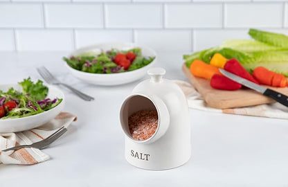 KooK Salt Pig, Salt Cellar, Salt Crock, Countertop Storage Container for Spices, White Salt Cellar, Ceramic, Stoneware, Dishwasher Safe (Cream)