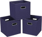 Fabric Cloth Storage Bins,Fabric Cube Bins Organizer with Dual Handles Foldable Cube Storage Baskets for Home Bedroom Storage,Set of 3,(Navy Blue)