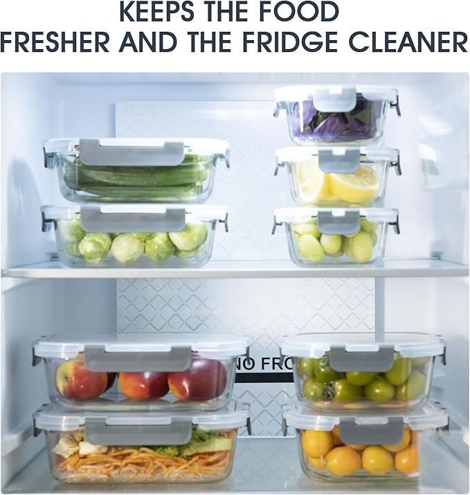S SALIENT 18 Pieces Glass Food Storage Containers with Lids,Airtight Glass Meal Prep Containers,Glass Storage Containers Set for Kitchen,Pantry BPA Free & Leak Proof (9 lids & 9 Containers)