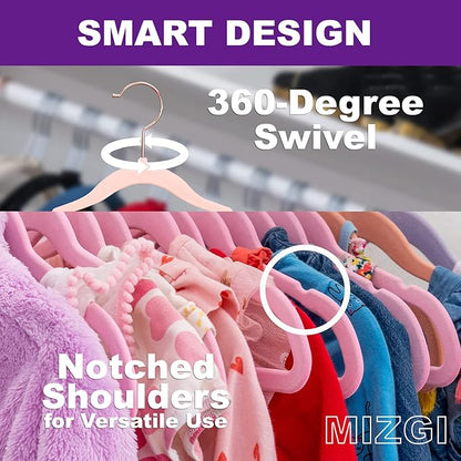 MIZGI Kids Velvet Hangers,Non-Slip Big Kids Hangers,14 Inch Hangers for Youth,Teen Clothes,Pack of 50（Ivory/Rosegold）