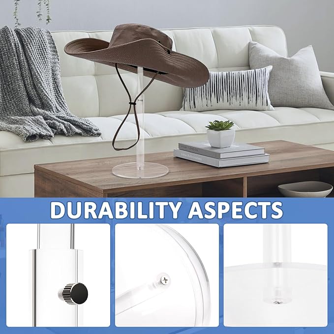 4PCS Acrylic Hat Stand and Wig Display Rack with Height Adjustable, Clear Dome Tabletop Hat Stand Cap, Sun Hat Holder Stand, Cowboy Hat Holder Baseball Cap Rack for Display