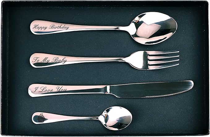 Custom Engraved Cutlery,Customized Tableware Set With Gift box, Personalized Lettering Name Fork/Knife/Spoon Stainless Steel Cutlery, Customized Gifts For Mama Nana Papa. (Silver)