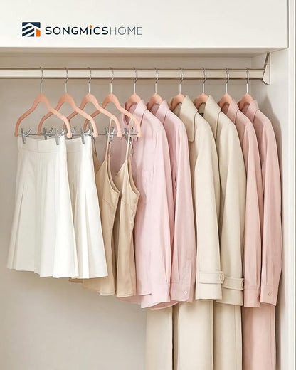 SONGMICS HOME Velvet Pants Hangers with Adjustable Clips, Non-Slip Space-Saving Clothes Hangers, 30 Pack, Shoulder Notches for Skirts, Pink