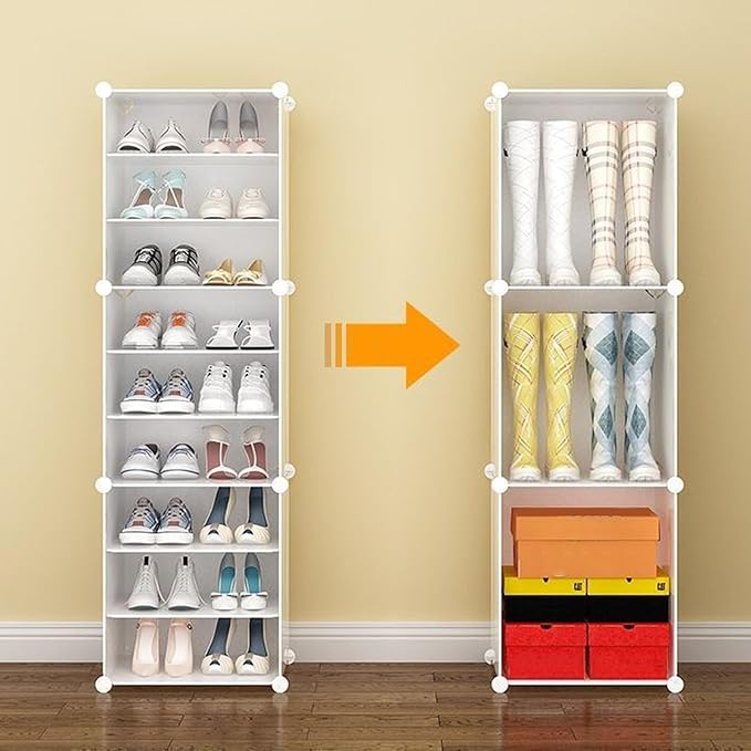 Free Standing Shoe Racks DIY Shoe Organizer Stackable Shoe Cabinet for Closet Entryway Living Room Small Space Shoe Shelves Clear Door Easy Assembly