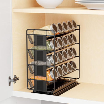 SpaceAid Pull Out Spice Rack Organizer with 20 Jars, Heavy Duty Slide Out Seasoning Organizer for Kitchen Cabinets, with 801 Labels and Chalk Marker, Right Facing