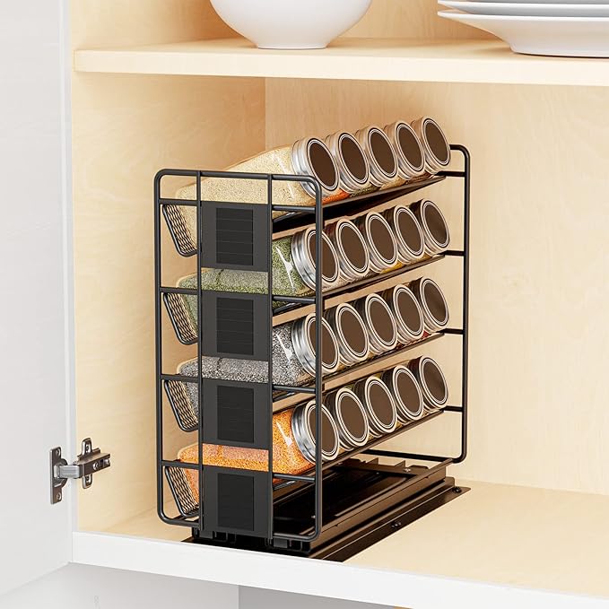SpaceAid Pull Out Spice Rack Organizer with 20 Jars, Heavy Duty Slide Out Seasoning Organizer for Kitchen Cabinets, with 801 Labels and Chalk Marker, Right Facing (Pack of 2)