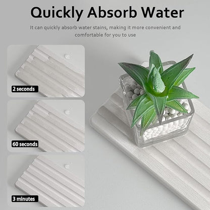 Diatomite Soap Dish, Water Absorbing Stone Tray, Kitchen Sink Organizer, Fast Drying Counter Holder (White, 11" x 4.7"/28 x 12cm)