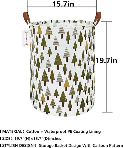 QUEENLALA Large Storage Basket,Laundry Hamper/Bathroom/Home Decor/Collapsible Round Storage Bin,Boys and Girls Hamper/Boxes/Clothing(Green forest)
