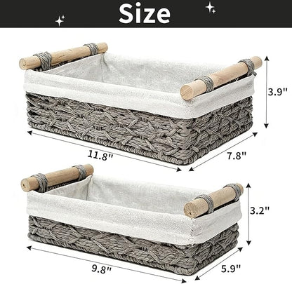 Storage Basket Wicker Baskets for Organizing, Storage Bins for Countertop & Toilet Paper, Toilet Tank Top Organizer (Set of 2, Grey)