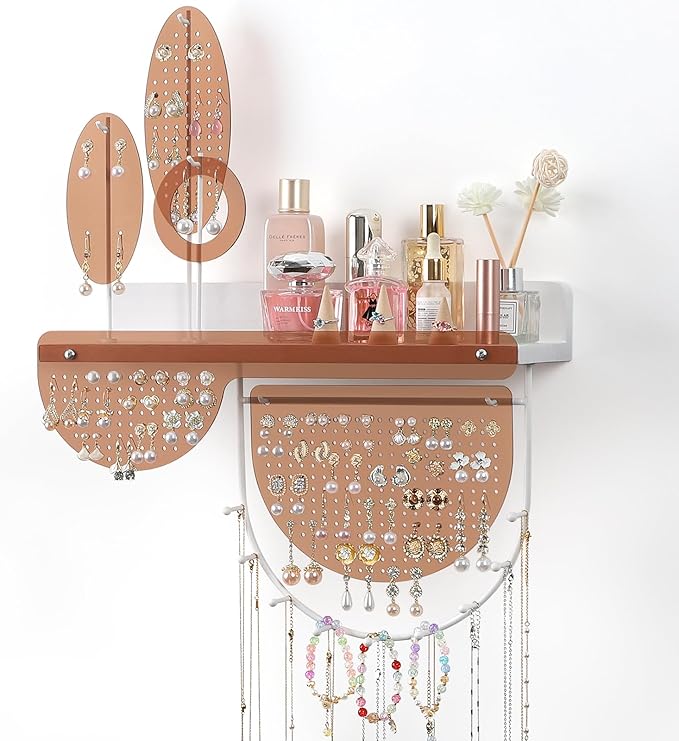 Keebofly Wall Mounted Hanging Jewelry Organizer - Acrylic Earring Organizer with Shelf for 444 Earrings, Sturdy Jewelry Tower for Earring, Stud, Necklace, Bracelet, Ideal Gifts for Women & Girls