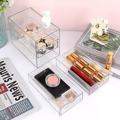 Hipiwe 3 Drawers Acrylic Drawer Organizer Clear Desktop Organizer for Hair Accessories Jewelry Stationery Office Supplies Acrylic Drawer Storage Box for Vanity Bathroom Closet