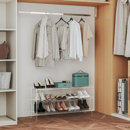 Aquiver Acrylic 3-Tier Long Shoe Rack - Clear Wide Shoe Rack for Closet - Entryway Shoe Storage Organizer - 42.7'‘ L x 11.8'' W x 20.5'' H, Easy Assembly & Clean
