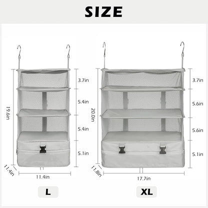 Surblue Hanging Closet Storage Bag Collapsible 3-Shelf Washable Oxford Fabric with 2 Hooks (XL 17.71 * 11.81 * 20in, Light Gray)