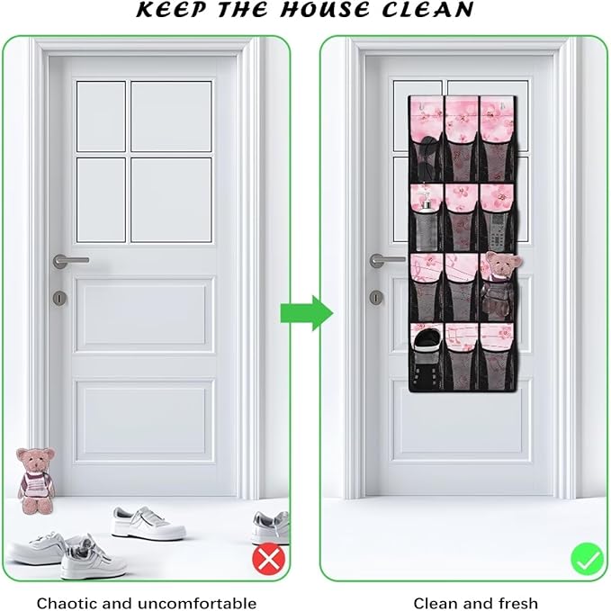 Cherry Blossom Over The Door Shoes Organizers,Behind Door Shoes Hang Holder Rack,Storage for Small Spaces,Hanging Storage Bags