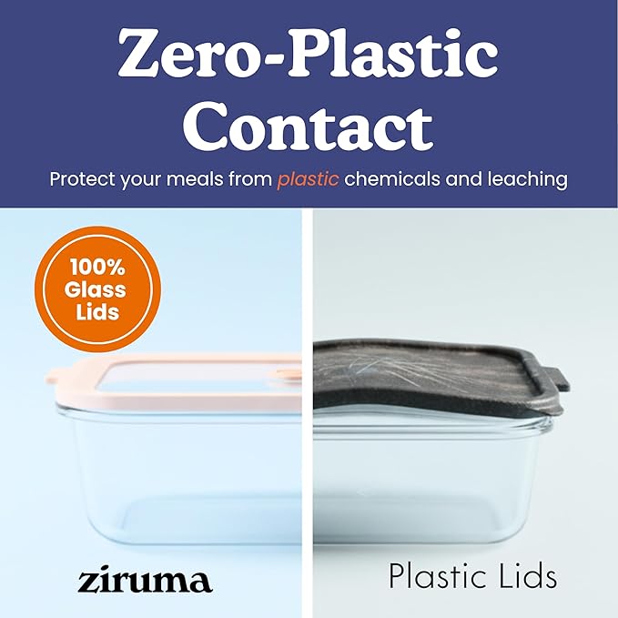 Ziruma Non-Toxic 2.6 Cup Glass Food Storage Containers With Lids - Soup Containers with Lids, Plastic Free Meal Prep, Airtight Food Container, Microwave and Freezer Safe, 4 Pack