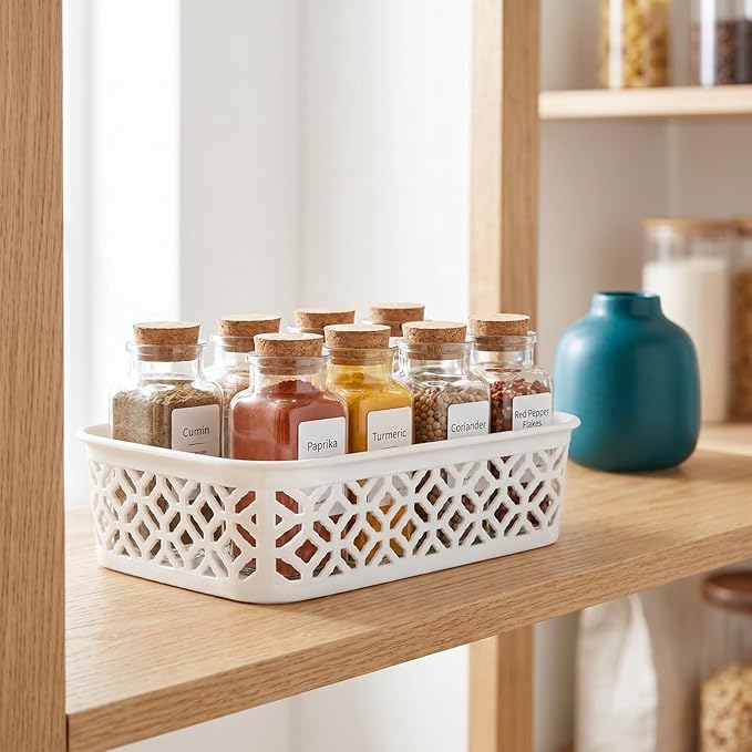 ZEAYEA 9 Pack Small Plastic Storage Basket, Classroom Organizer Baskets for Shelves Desk Drawer, Pantry Woven Basket Bins for Bedroom Closet Office School, 7.7" L x 5.5" W x 2.4" H