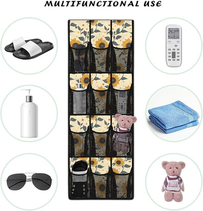 12 Large Pockets Over the Door Shoe Organizer Sunflower Hanging Shoe Rack for Closet Shoe Organizer Door Hanger for Bedroom Bathroom