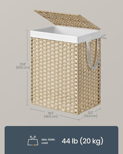 SONGMICS HOME Laundry Hamper with Lid, Clothes Basket with Removable Liner and Handles, 23.8 Gallon, Foldable Narrow Laundry Organizer for Bathroom, Bedroom, Sand