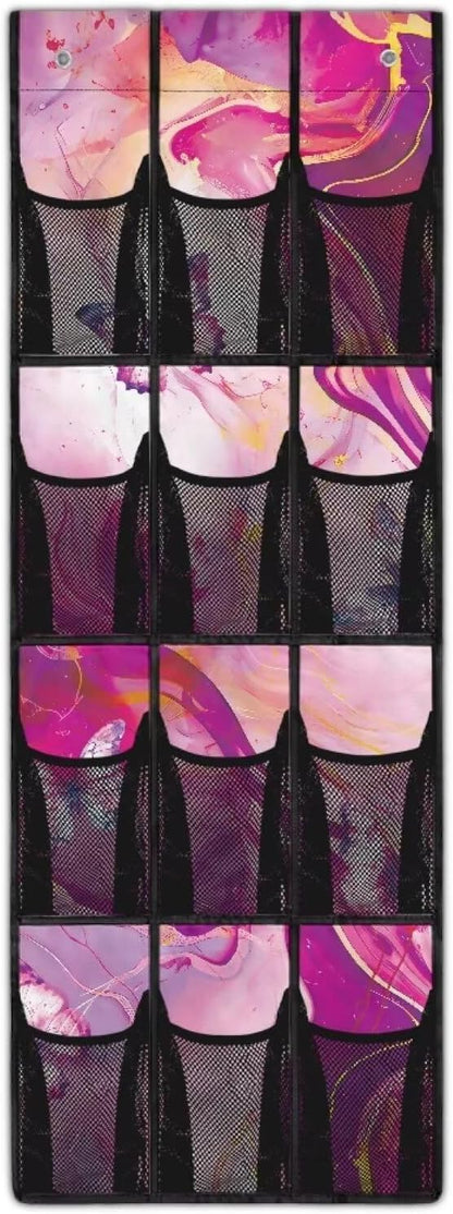 Pink Marble Over The Door Hanging Shoe Storage Pockets, Door Wall Storage Bag Clear Window Hanging Storage Bag Organizer