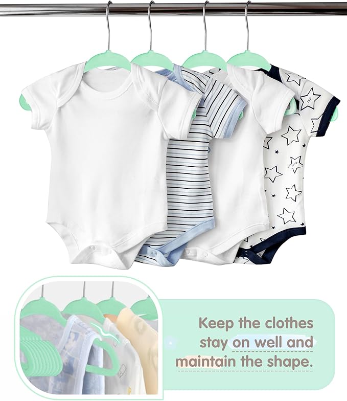 VIS'V Baby Hangers, 11 Inch Velvet Kids Hangers with 6 Pcs Clothes Size Dividers, Infant Toddler Nursery Closet Organization, Non Slip, Mint Green, 30 Pcs
