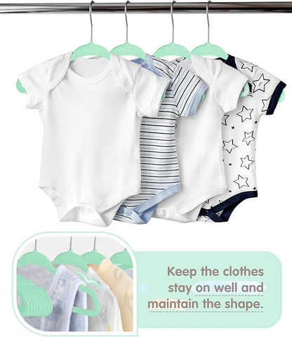 VIS'V Baby Hangers, 11 Inch Velvet Kids Hangers with 6 Pcs Clothes Size Dividers, Infant Toddler Nursery Closet Organization, Non Slip, Mint Green, 30 Pcs