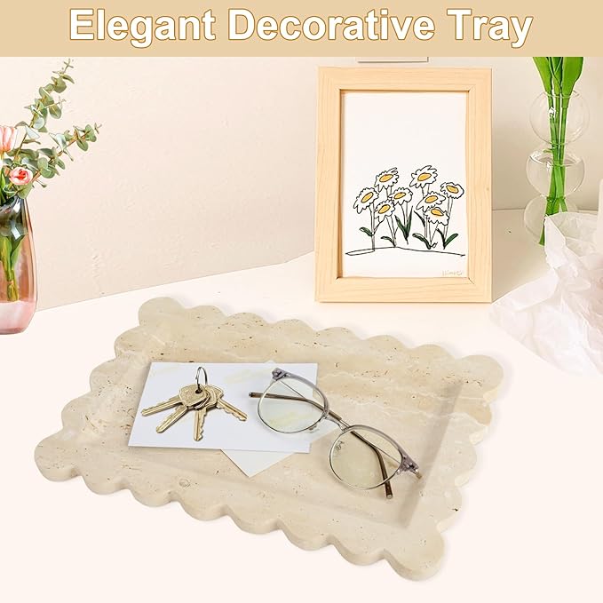 100% Natural Marble Vanity Tray - Real Stone Storage Organizer for Bathroom/Kitchen/Vanity/Dresser, Countertop Tray for Perfume, Jewelry, Home Decor, 11.8 x 7.8 x 0.7 Inch