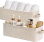 StorageWorks Narrow Storage Bins, Small Basket for Closet and Shelves, Fabric Closet Organizer Storage Bins with Handles, Toilet Paper Storage Baskets, Beige, Cool Cotton, 2-Pack
