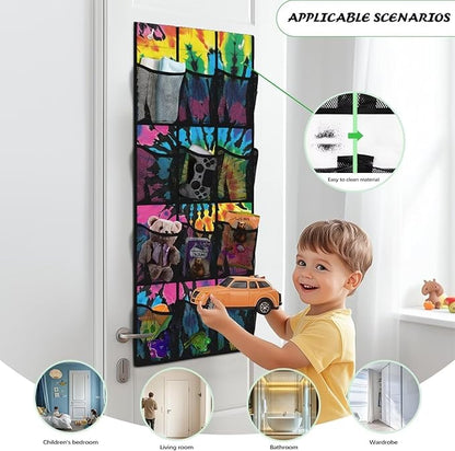 Hanging Shoe Organizer,Blend Pattern Shoe Organizer Door Hanger with 12 Mesh Large Pockets,Behind Door Shoes Hang Holder Rack Waterproof Reusable