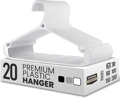 Utopia Home Clothes Hangers - Standard Plastic Hangers Space Saving - Durable Coat Hangers 20 Pack (White)