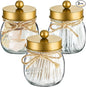 SheeChung 3Pack Warm Golden Undertones Bathroom Decor, Cotton Swab Holders, Bathroom Container Set, Restroom Decor for Cotton Round Pads, Balls, Floss Pick - Brushed Gold